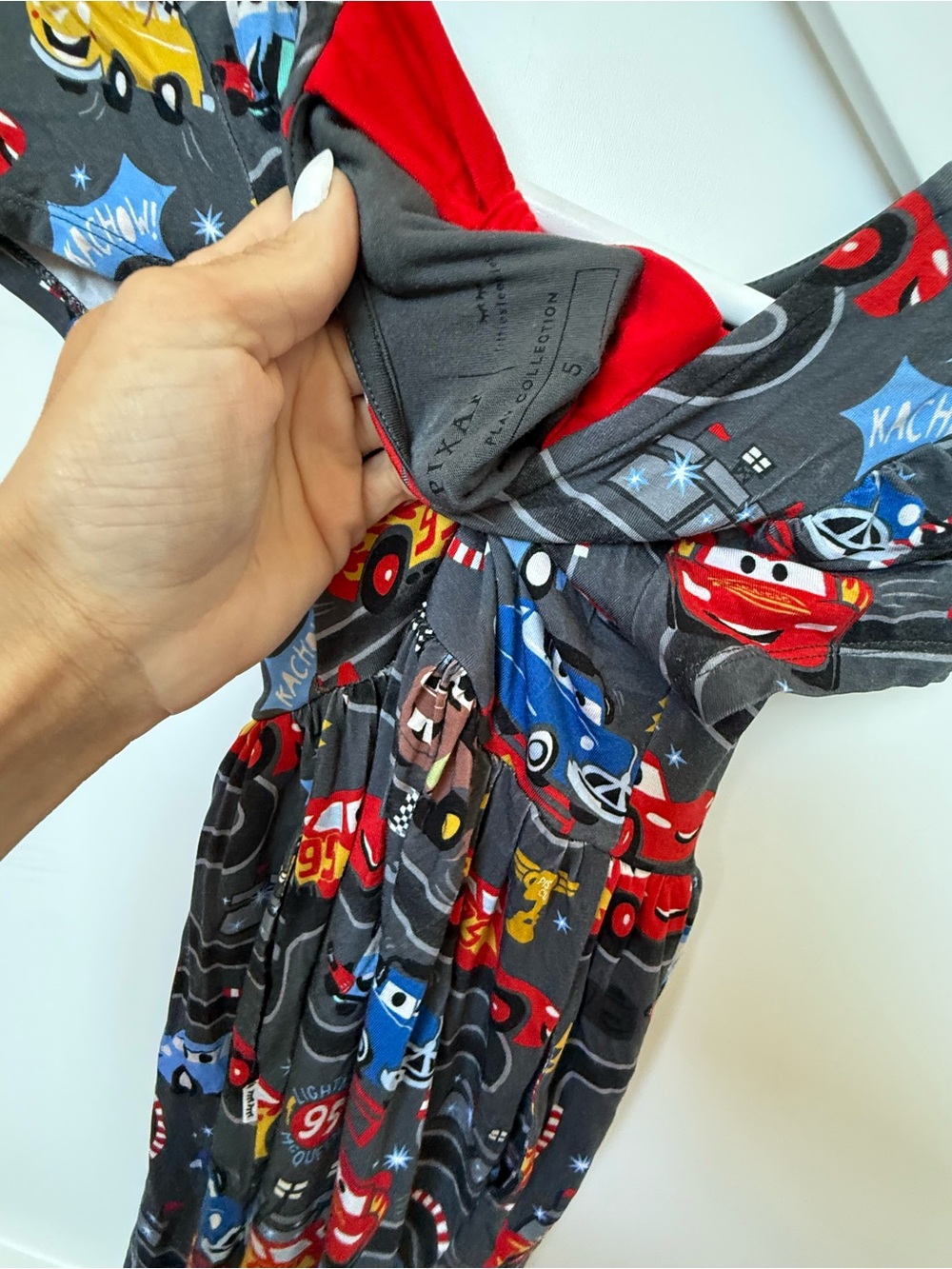 Girls Little Sleepies Lightning McQueen Cars Print Dress - Gray & Red - Picture 4 of 4